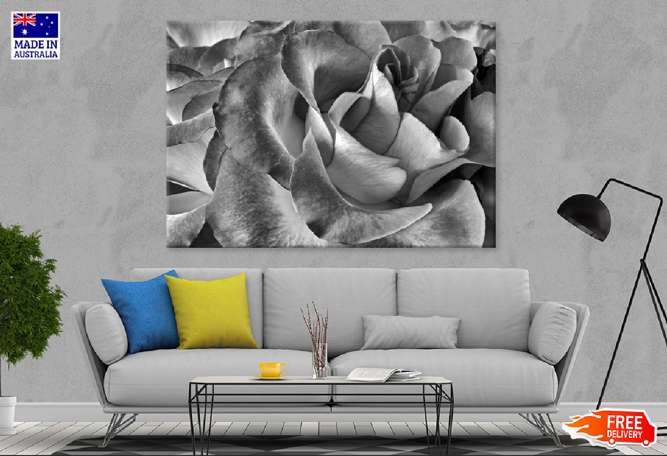 Rose Flower Petals Closeup B&W Photograph Print 100% Australian Made