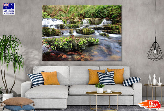 Big Stones Covered Waterfall View Photograph Print 100% Australian Made