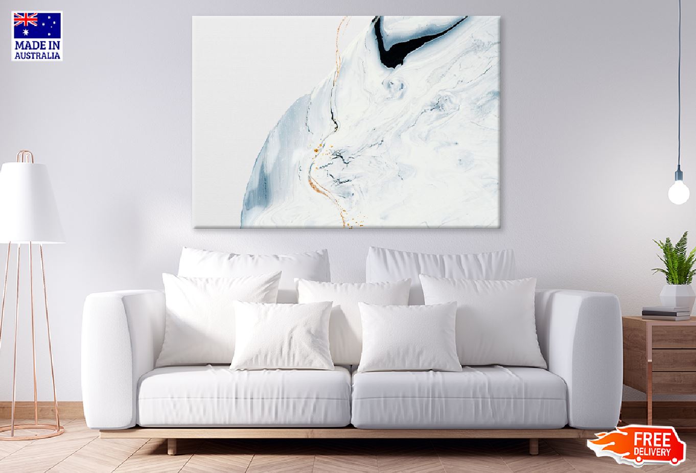 White & Gold Liquid Abstract Design Print 100% Australian Made