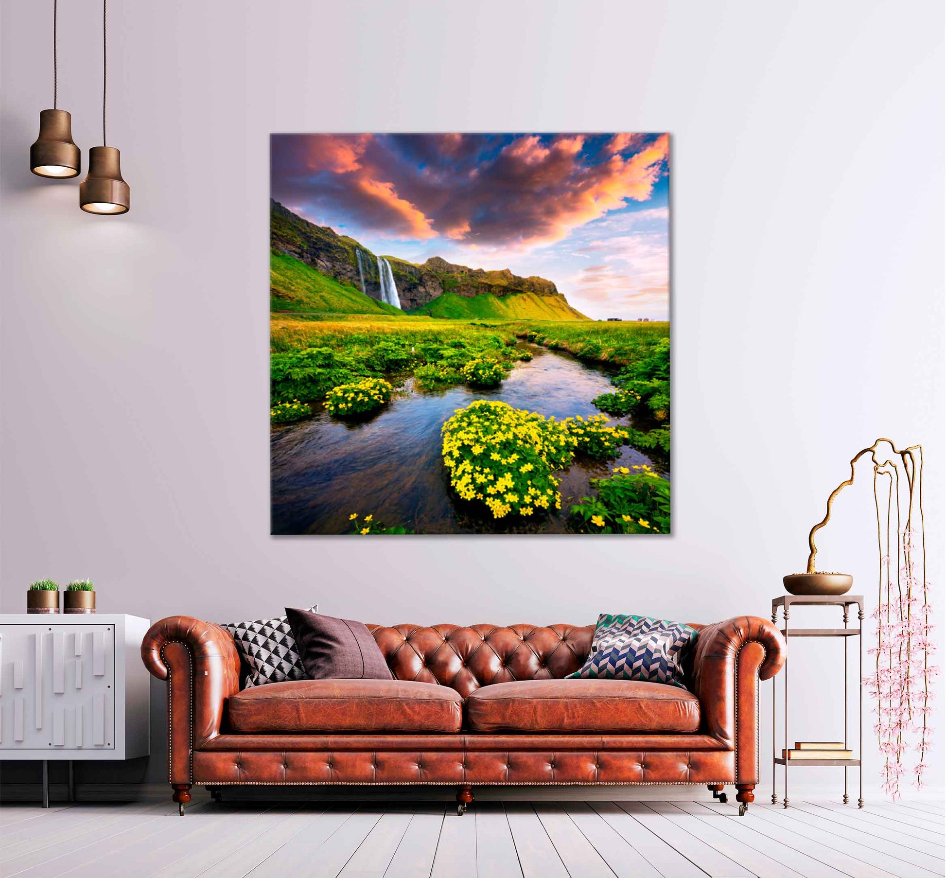 Square Canvas Colorful Sunrise in Iceland Photograph High Quality Print 100% Australian Made