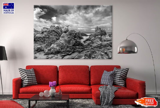 Rocky Coast Seashore B&W View Photograph Print 100% Australian Made