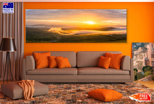 Panoramic Canvas Sunrise Lohan Ranau Scenery Photograph High Quality 100% Australian Made Wall Canvas Print Ready to Hang