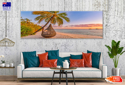 Panoramic Canvas Beach Swing Sunset View Photograph High Quality 100% Australian Made Wall Canvas Print Ready to Hang