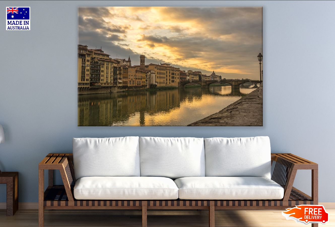 Saone River, Passerelle, St Georges Church Sunset Photograph Print 100% Australian Made