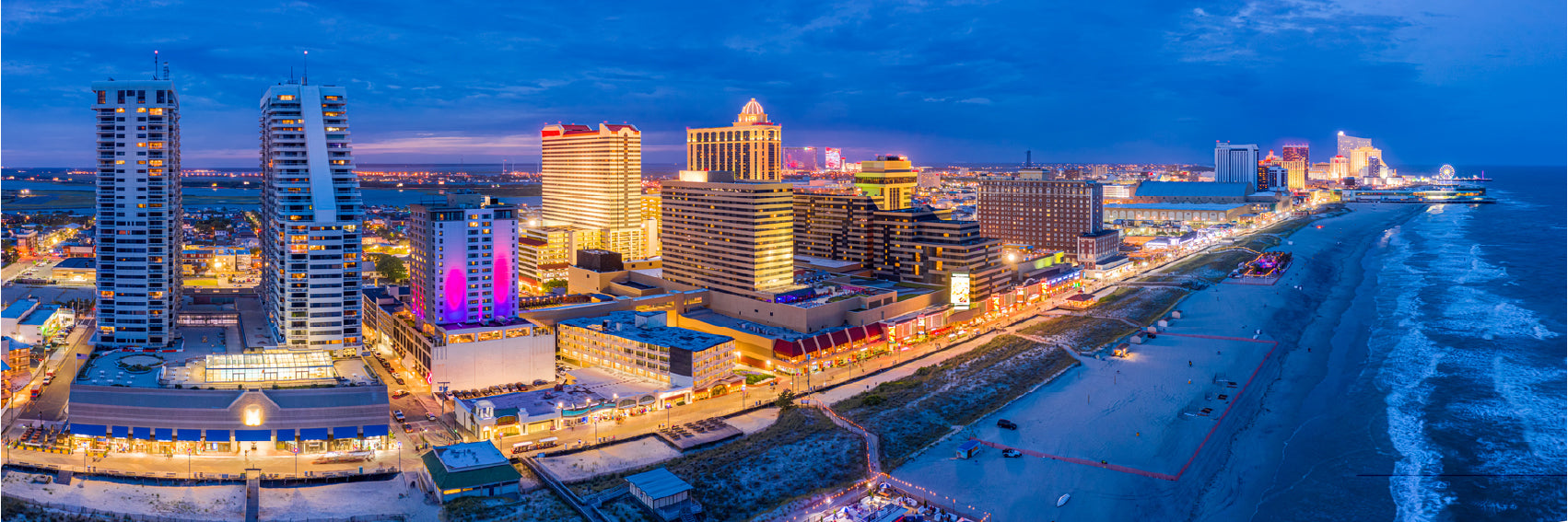 Panoramic Canvas Atlantic City Night Photograph High Quality 100% Australian Made Wall Canvas Print Ready to Hang