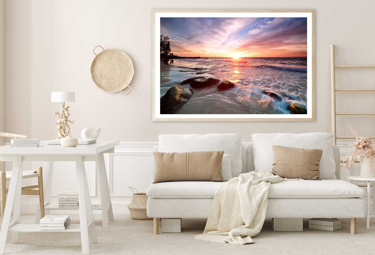 Sunset Over Rocky Beach in Sabah Photograph Home Decor Premium Quality Poster Print Choose Your Sizes