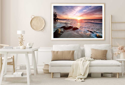 Sunset Over Rocky Beach in Sabah Photograph Home Decor Premium Quality Poster Print Choose Your Sizes