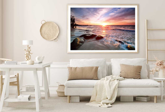 Sunset Over Rocky Beach in Sabah Photograph Home Decor Premium Quality Poster Print Choose Your Sizes