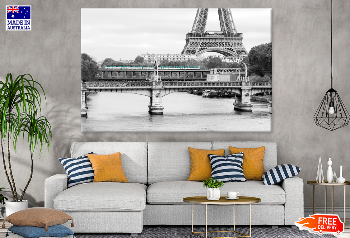 Eiffel Tower & Bridge B&W Photograph Print 100% Australian Made