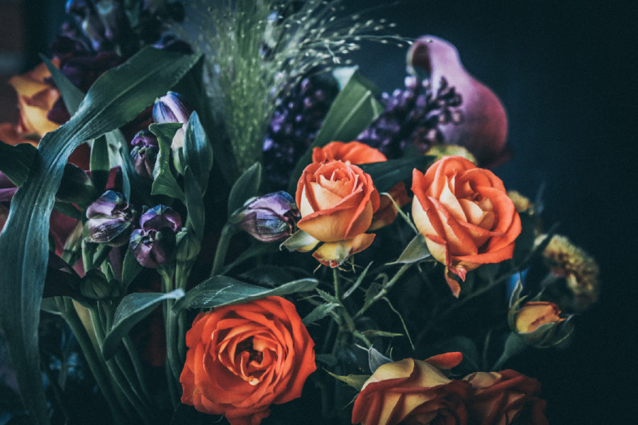 Orange Roses Purple Flowers View Photograph Print 100% Australian Made