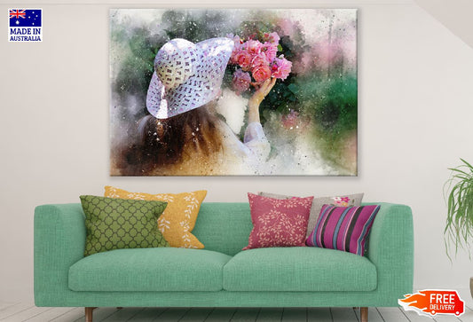Girl with Flowers Bouquet Abstract Design Print 100% Australian Made
