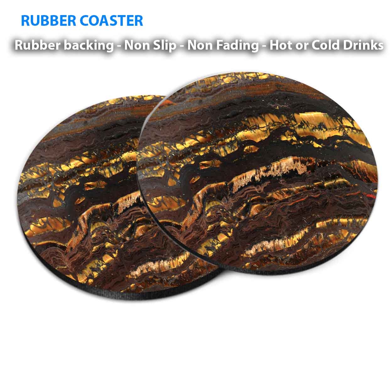 Gold & Brown Abstract Coasters Wood & Rubber - Set of 6 Coasters