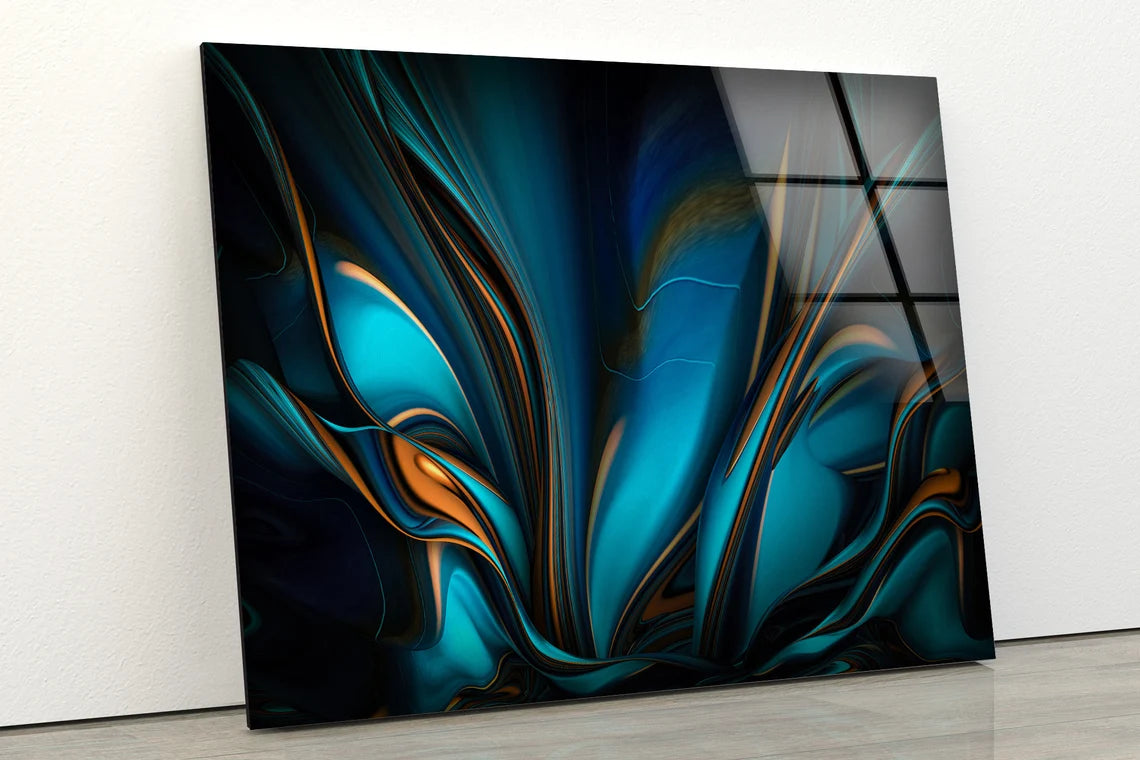 Blue & Gold Abstract Fractal Design Acrylic Glass Print Tempered Glass Wall Art 100% Made in Australia Ready to Hang