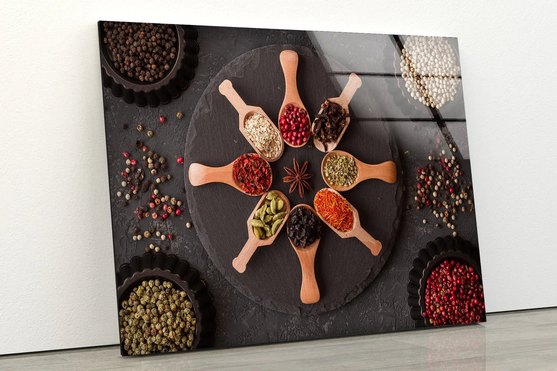 Spices on Spoons Photograph Acrylic Glass Print Tempered Glass Wall Art 100% Made in Australia Ready to Hang