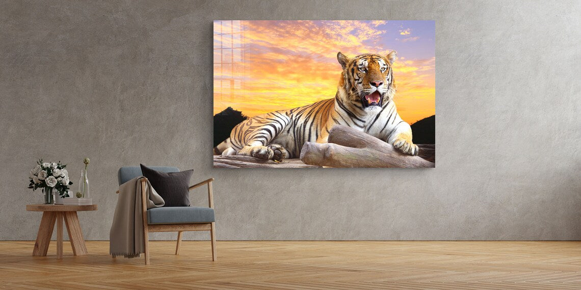 Tiger Sunset Sky View Print Tempered Glass Wall Art 100% Made in Australia Ready to Hang