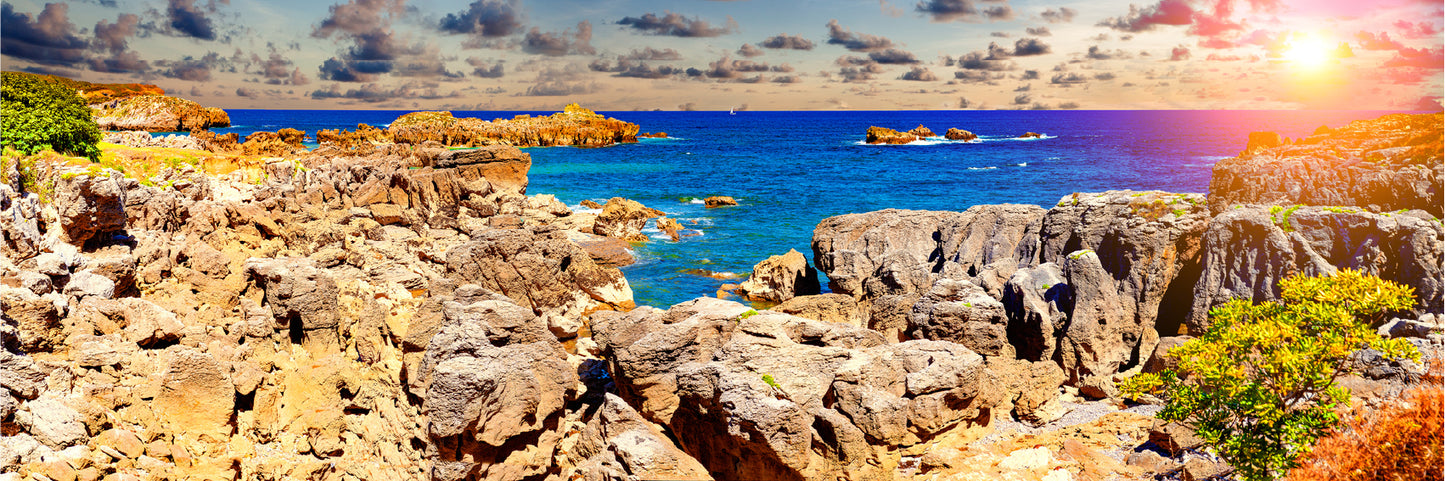 Panoramic Canvas Rocky Coastal Sea Photograph High Quality 100% Australian Made Wall Canvas Print Ready to Hang