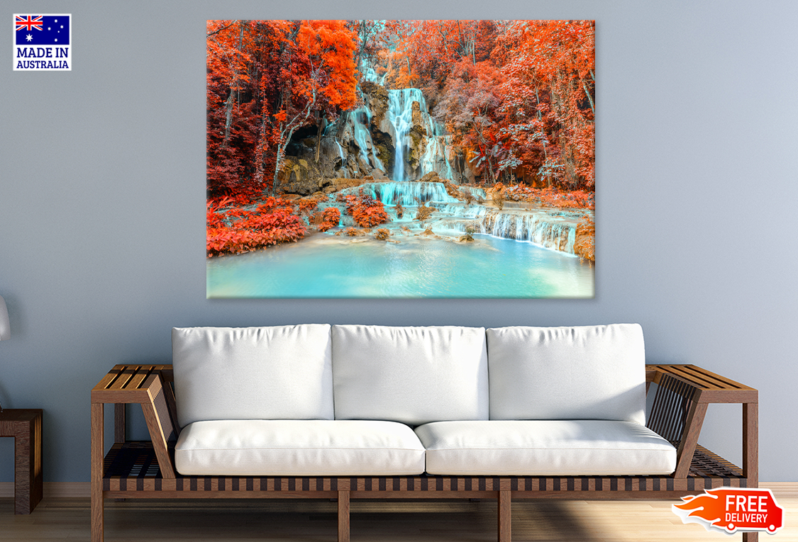 Autumn Trees & Waterfall View Print 100% Australian Made