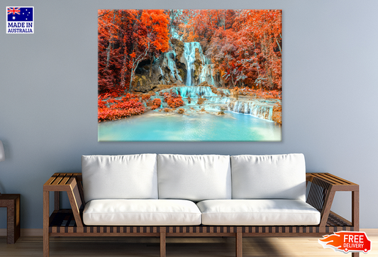 Autumn Trees & Waterfall View Print 100% Australian Made