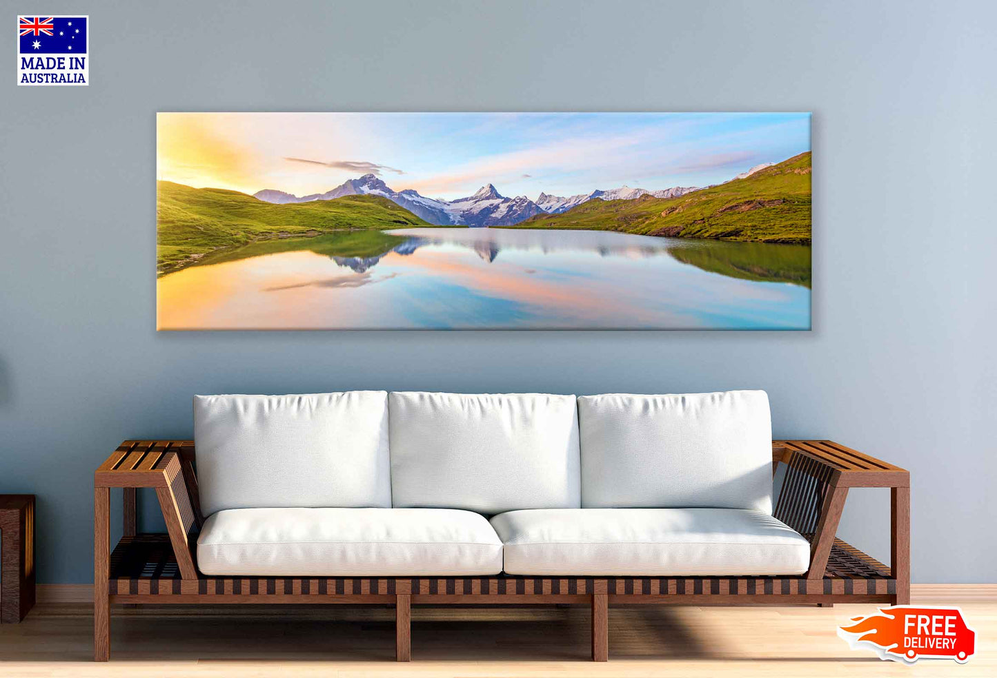 Panoramic Canvas Swiss Alps With City View High Quality 100% Australian Made Wall Canvas Print Ready to Hang