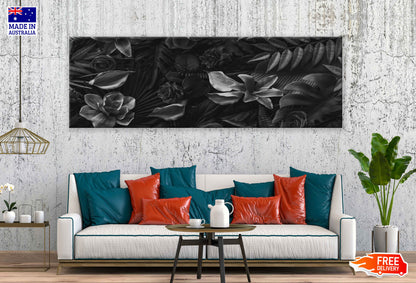 Panoramic Canvas Flowers & Leaves B&W View Photograph High Quality 100% Australian Made Wall Canvas Print Ready to Hang