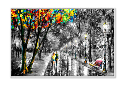 Colorful Leaves Tree & Couple with B&W Forest Painting Wall Art Limited Edition High Quality Print Canvas Box Framed White