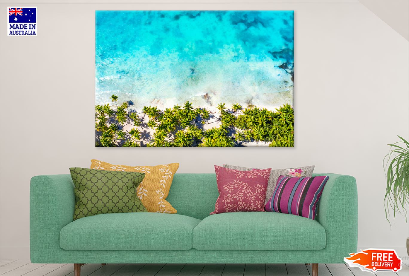 Palm Trees & Blue Sea Aerial View Photograph Print 100% Australian Made