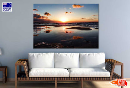 Dark Seashore & Red Sky Sunset View Photograph Print 100% Australian Made