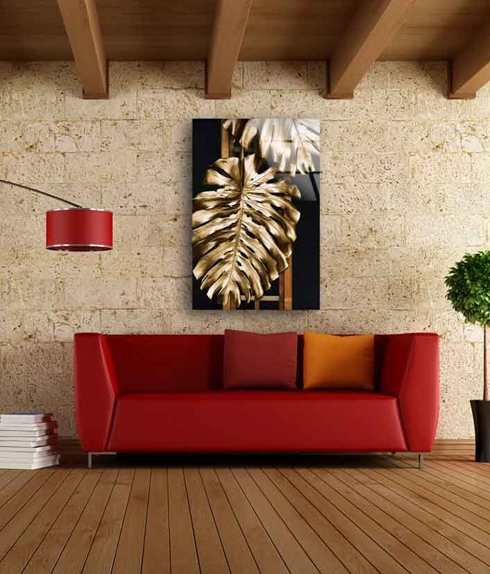 Golden Leaf Design Acrylic Glass Print Tempered Glass Wall Art 100% Made in Australia Ready to Hang