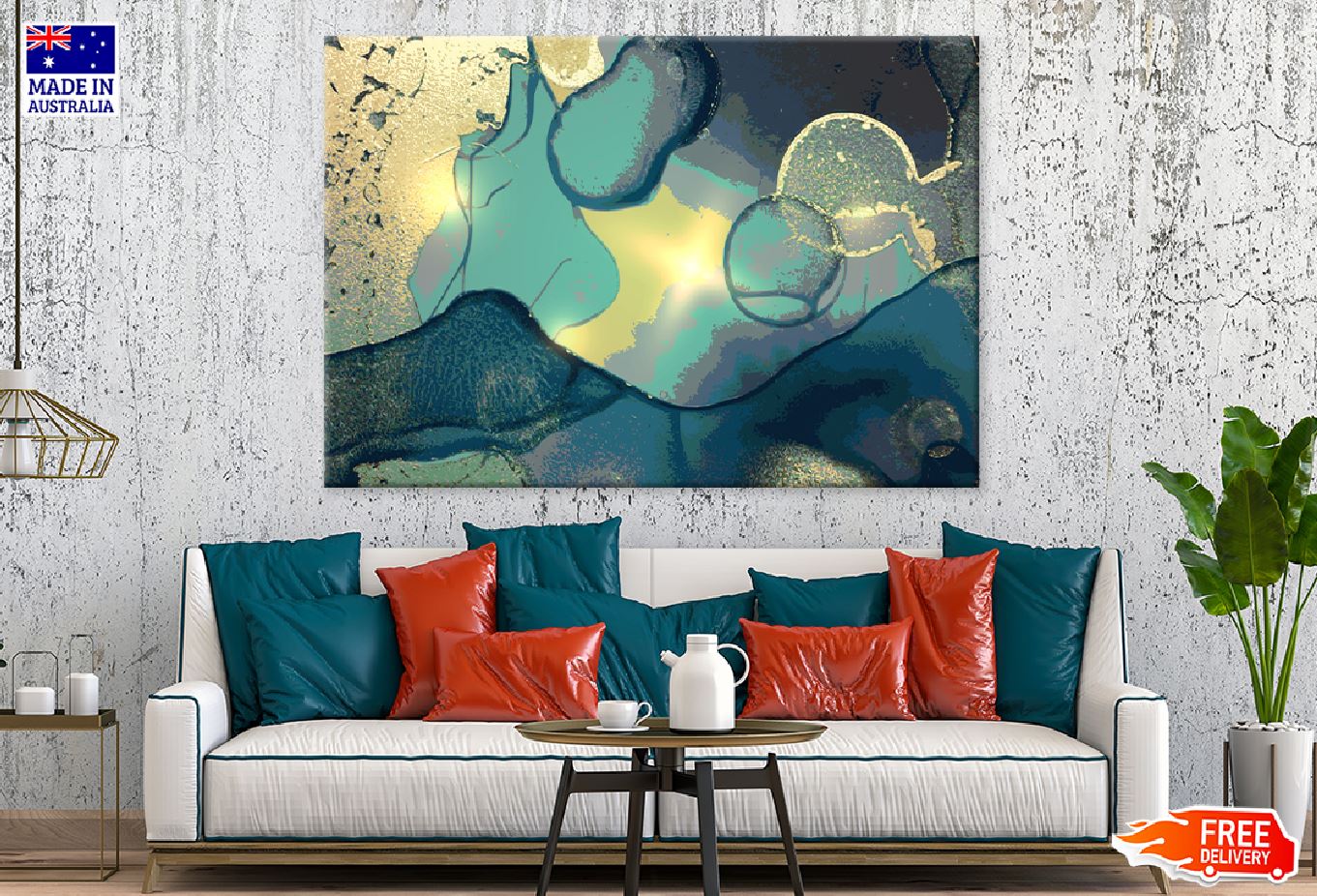 Blue & Gold Abstract Fluid Design Print 100% Australian Made