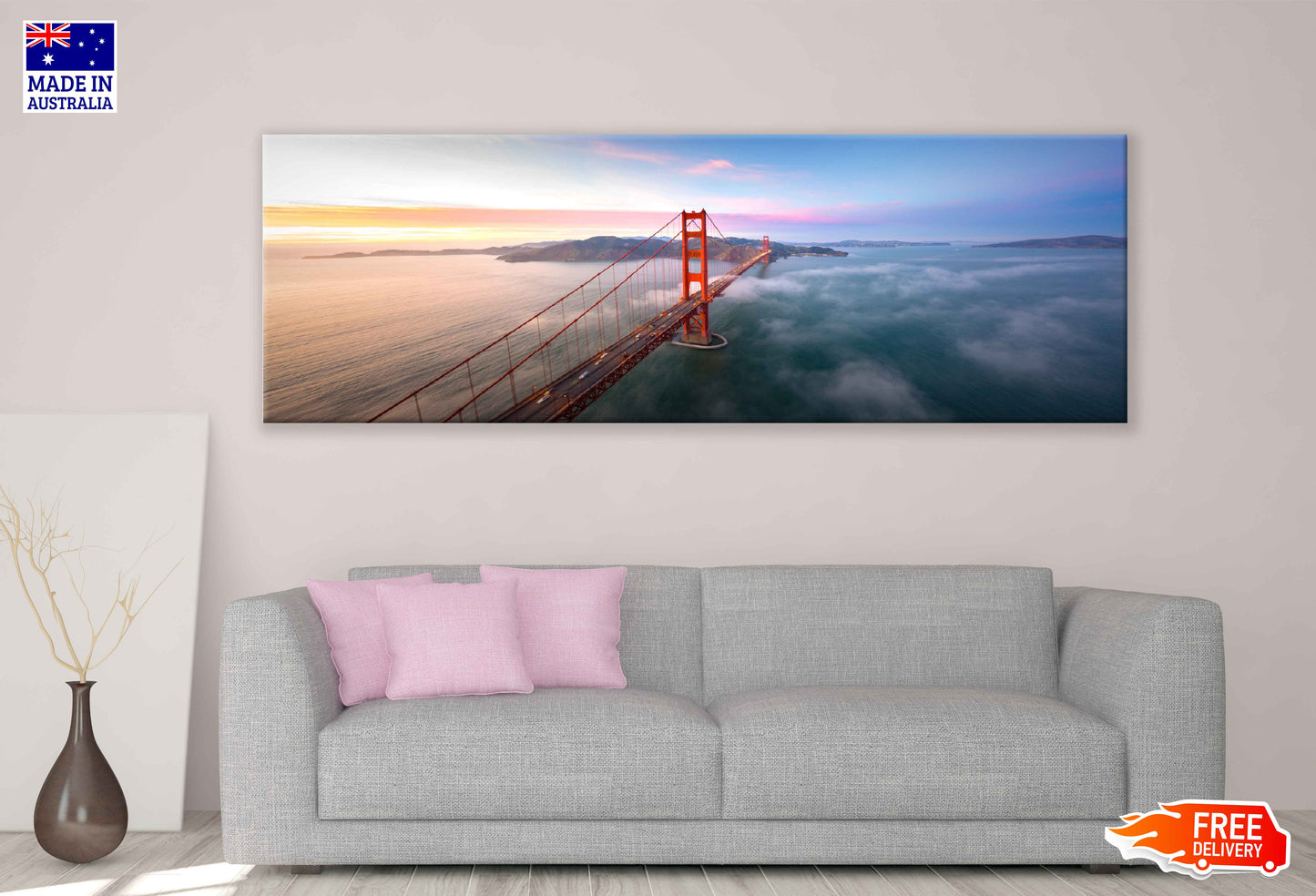 Panoramic Canvas Golden Gate Bridge View Photograph High Quality 100% Australian Made Wall Canvas Print Ready to Hang