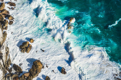 Sea Foam on Rocks View Photograph Home Decor Premium Quality Poster Print Choose Your Sizes