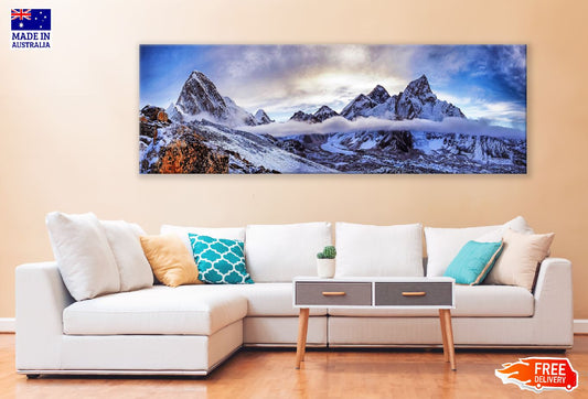 Panoramic Canvas Foggy Snow Mountains Scenery Photograph High Quality 100% Australian Made Wall Canvas Print Ready to Hang