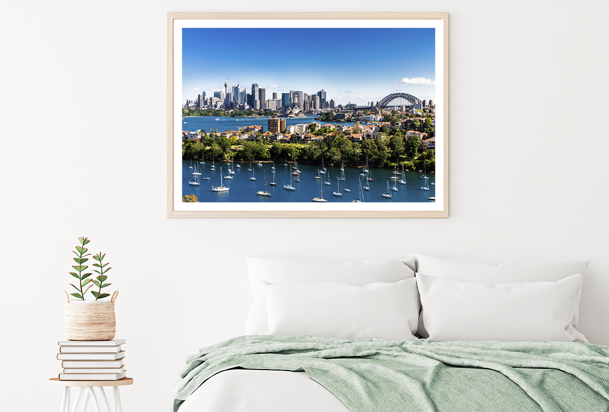 Boats On Sea & City Skyline View Photograph Home Decor Premium Quality Poster Print Choose Your Sizes