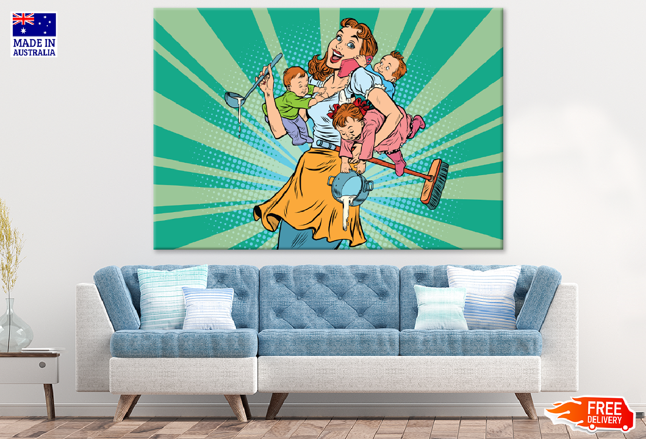Mother & 3 Kids Illustration Print 100% Australian Made