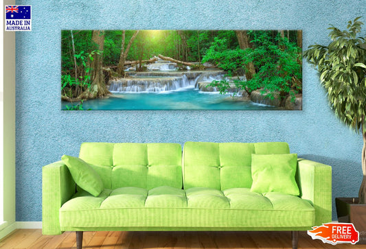 Panoramic Forest Clear Waterfall Scenery Photograph High Quality 100% Australian Made Wall Canvas Print Ready to Hang