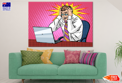Shocked Man With Hands on Head & Laptop on Head Illustration Print 100% Australian Made