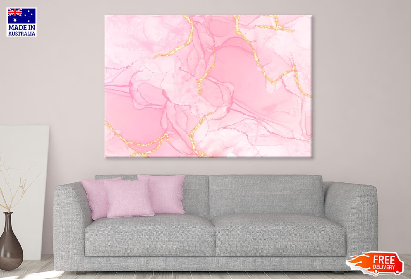 White Pink Liquid & Gold Abstract Design Print 100% Australian Made