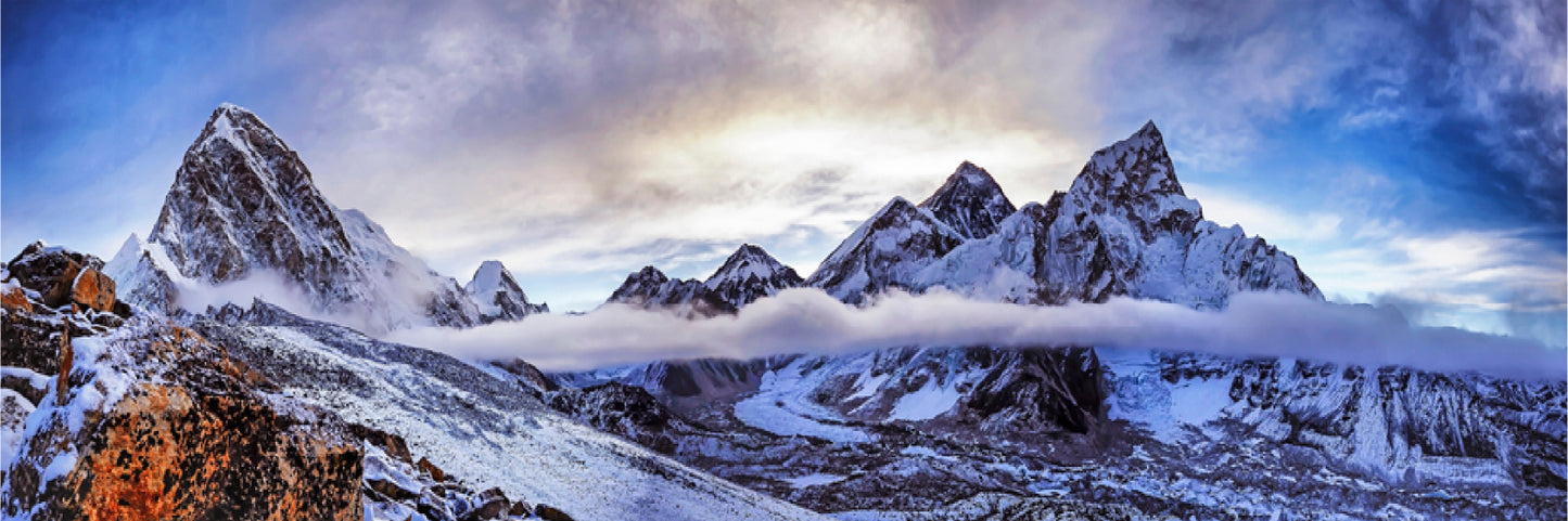 Panoramic Canvas Foggy Snow Mountains Scenery Photograph High Quality 100% Australian Made Wall Canvas Print Ready to Hang