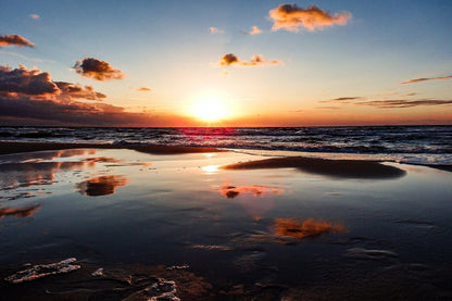 Dark Seashore & Red Sky Sunset View Photograph Home Decor Premium Quality Poster Print Choose Your Sizes