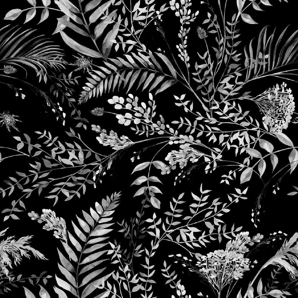 Square Canvas Branches & Fern Leaves B&W Digital Art High Quality Print 100% Australian Made