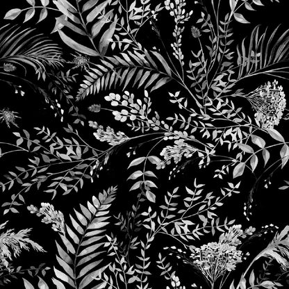 Square Canvas Branches & Fern Leaves B&W Digital Art High Quality Print 100% Australian Made