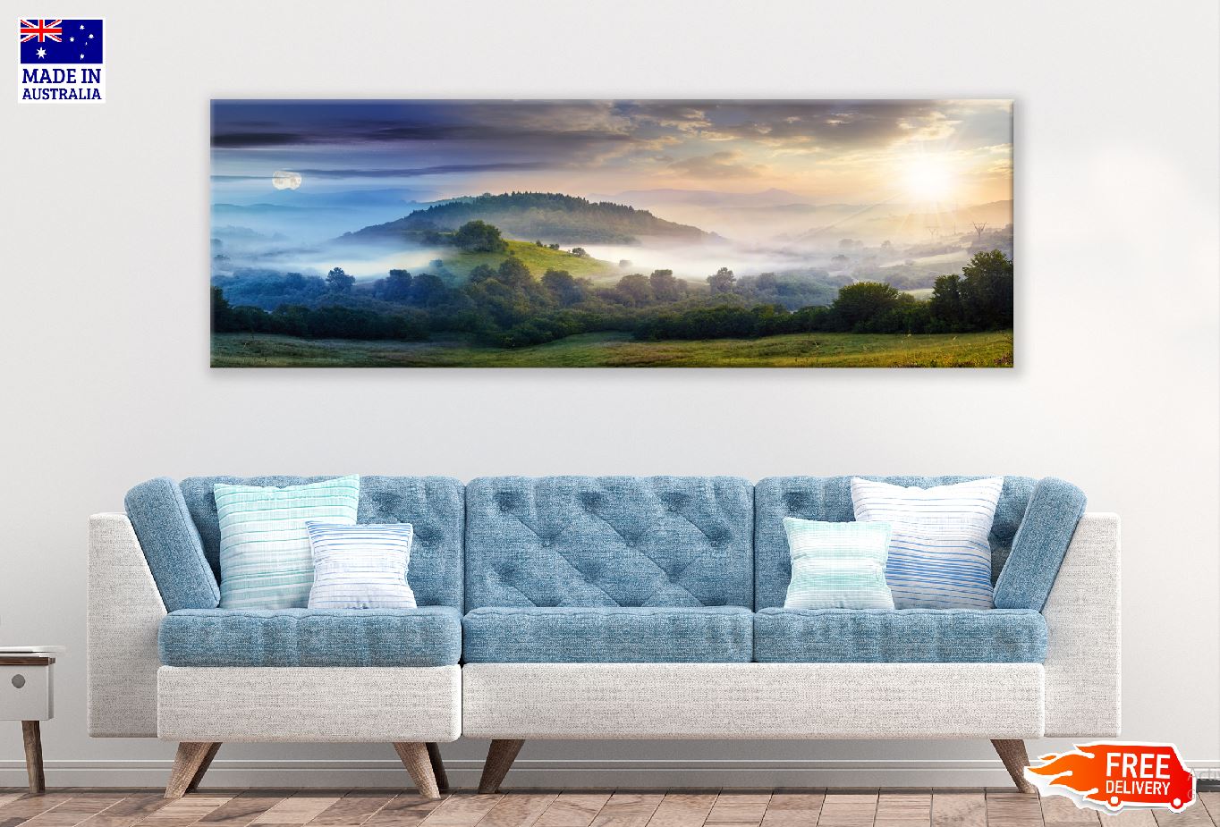 Panoramic Canvas Day & Night Mountain Scenery High Quality 100% Australian Made Wall Canvas Print Ready to Hang