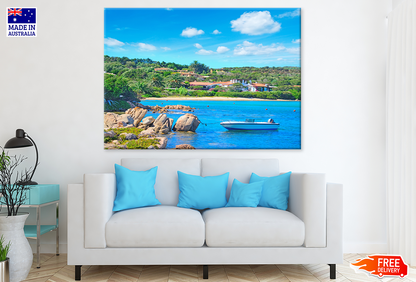 Boat & Rocks On Sea Village View Photograph Print 100% Australian Made