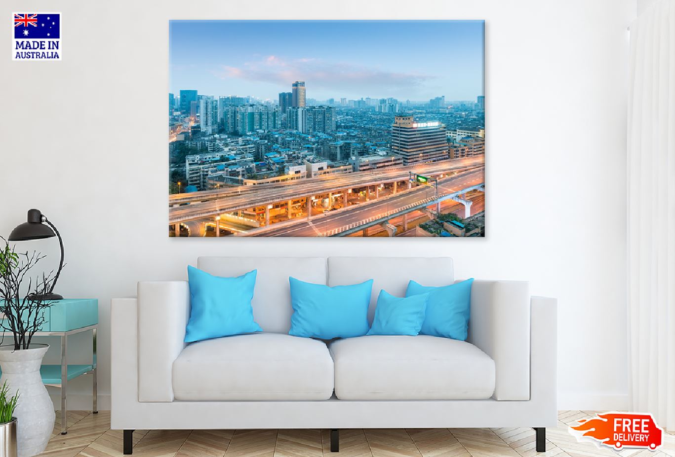 Chengdu City Elevated Road Sunset Photograph Print 100% Australian Made