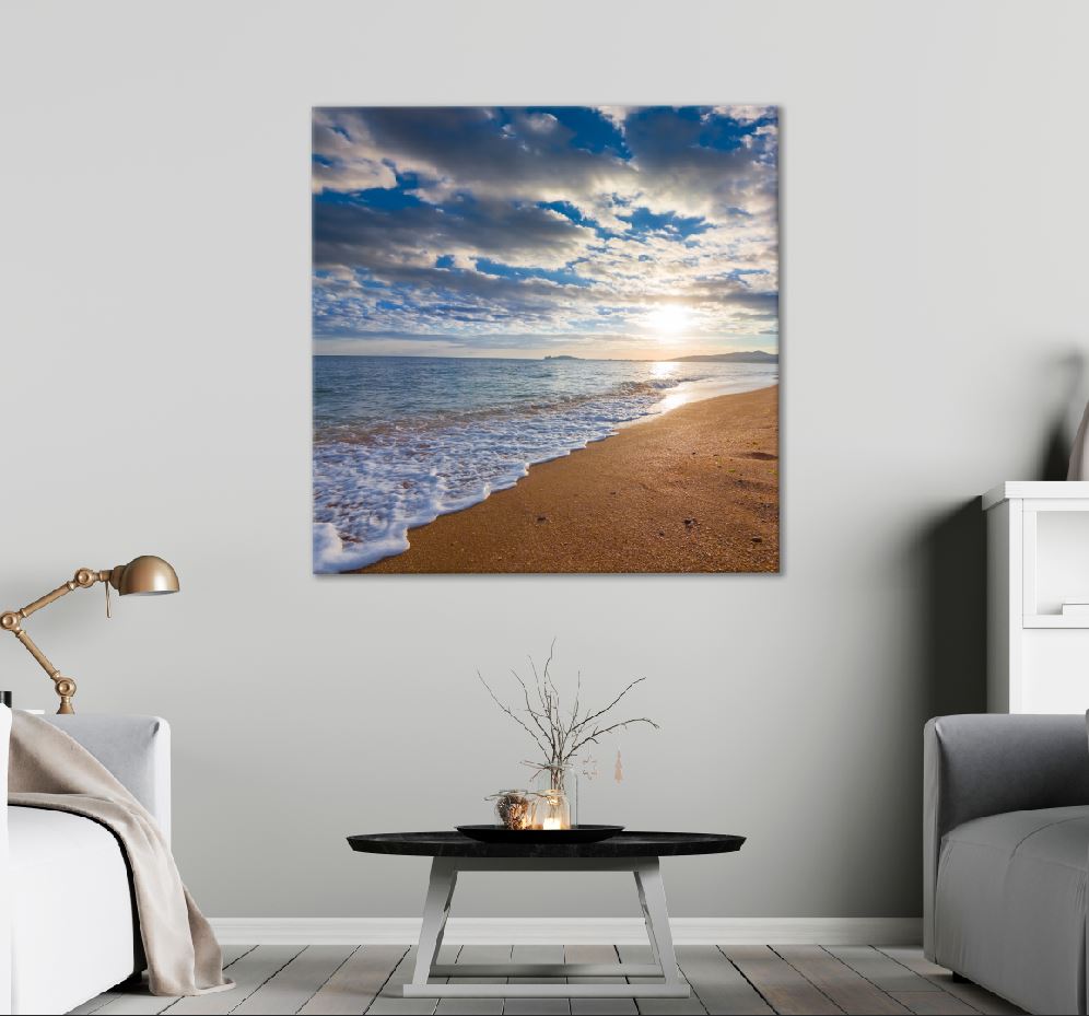 Square Canvas Ocean Waves on Sea Cloudy Sky View High Quality Print 100% Australian Made