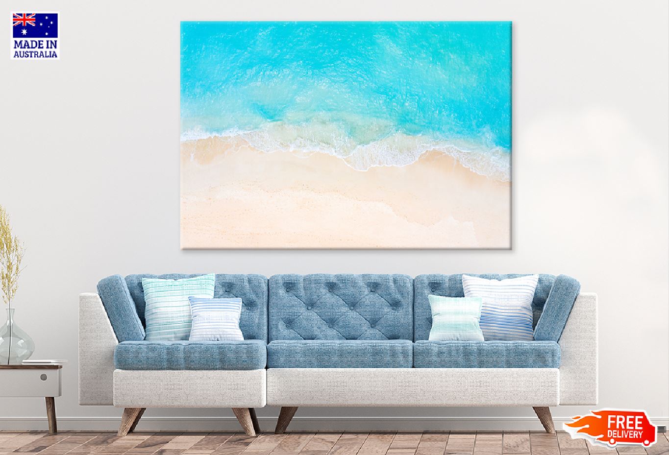Blue Sea Waves & Seashore Aerial View Photograph Print 100% Australian Made