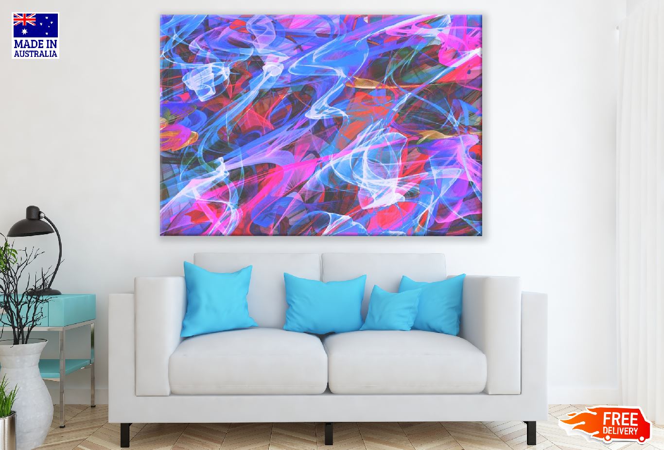 Blue Pink & Red Abstract Design Print 100% Australian Made