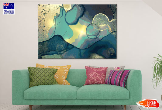 Blue & Gold Abstract Fluid Design Print 100% Australian Made
