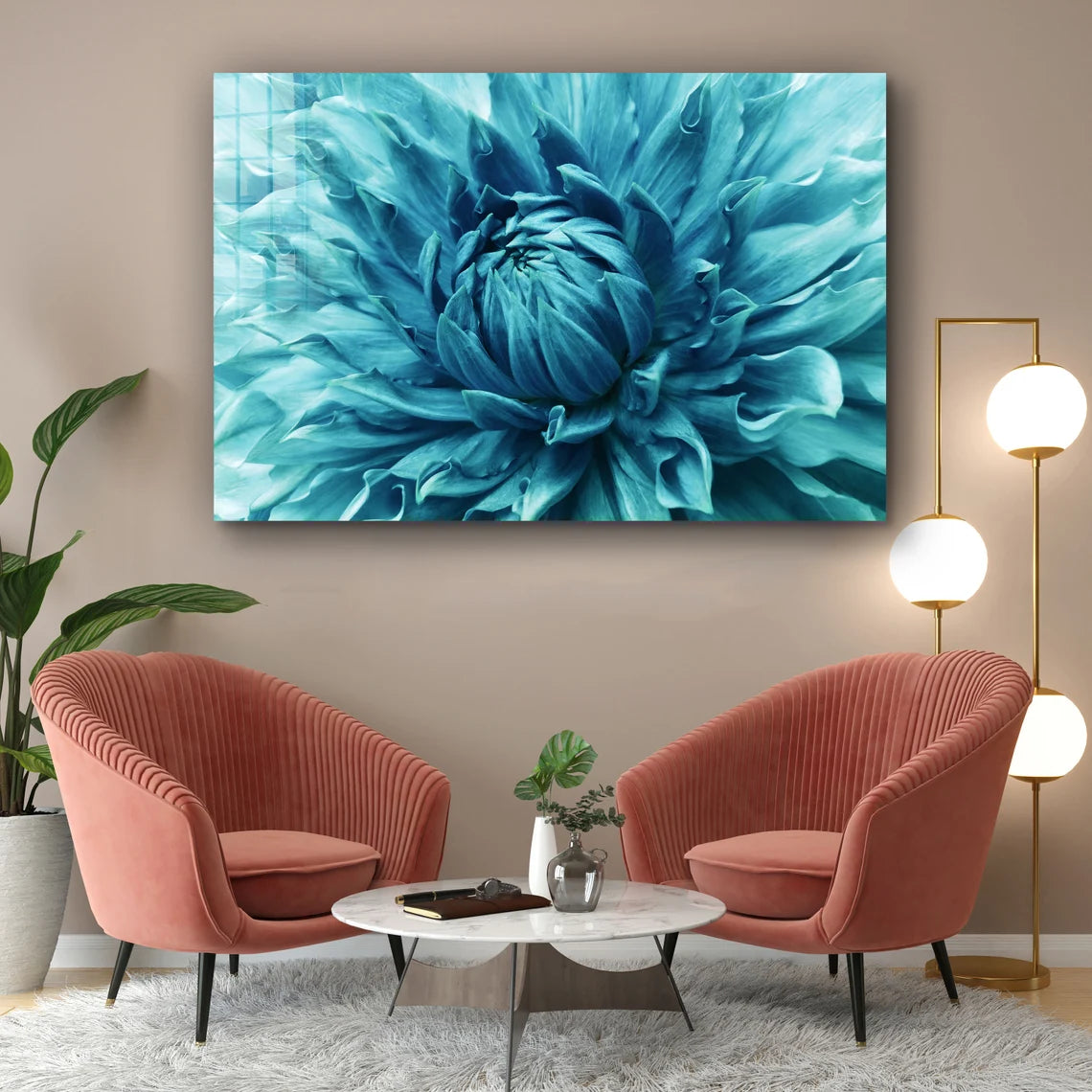 Blue Chrysanthemum Print Tempered Glass Wall Art 100% Made in Australia Ready to Hang