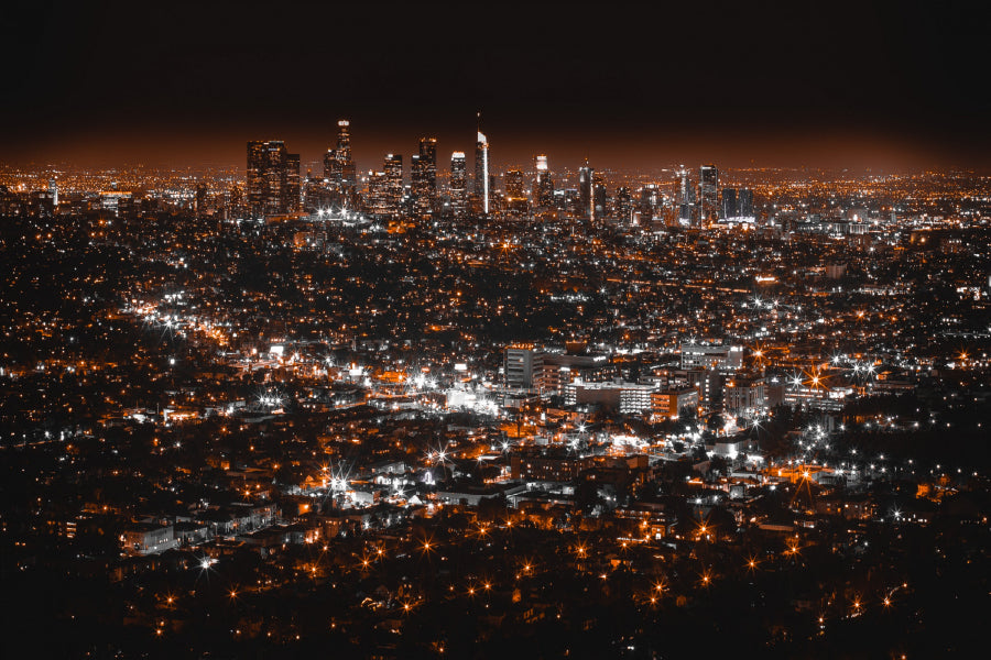 Los Angeles City Night Aerial View Photograph Print 100% Australian Made